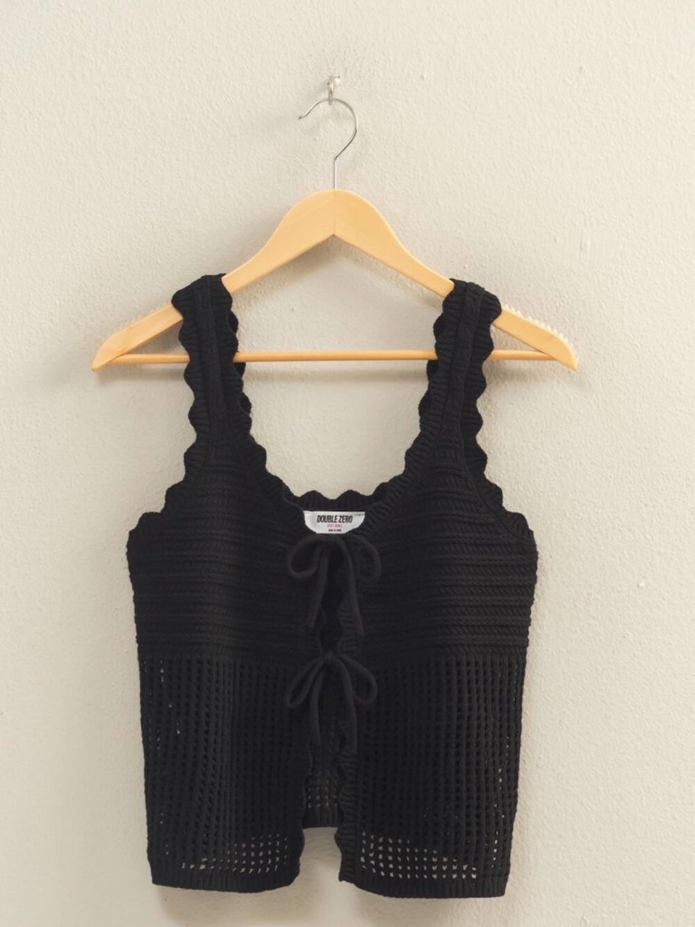 Double Zero Black Open-Knit Tie-Front Sweater Vest